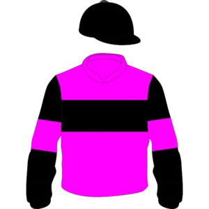 Cerise, black hoop and sleeves, cerise armbands, black cap