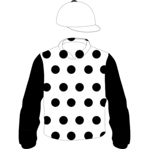 White, black spots and sleeves, white cap
