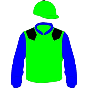 Green, black epaulettes, blue sleeves and collar, green cap
